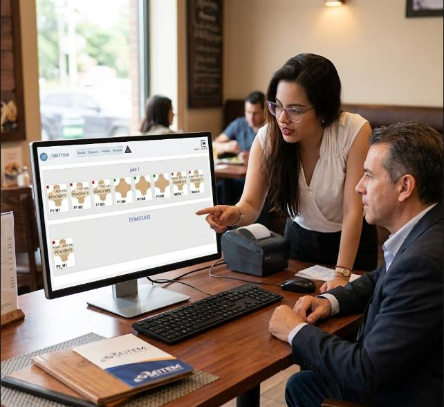 Catalina Rivera asesorando a un cliente en su negocio